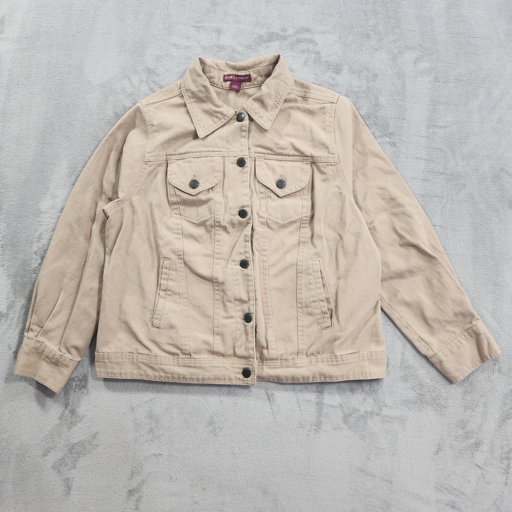 Jessica London Jacket Womens 12 Tan Classic Denim Trucker Casual Lightweight